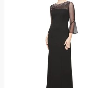 Alex Evenings Illusion Beaded Neck Column Gown